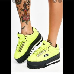 FILA Trailblazer Wedge Women Neón Chunk Platform Sneakers Size 7.5